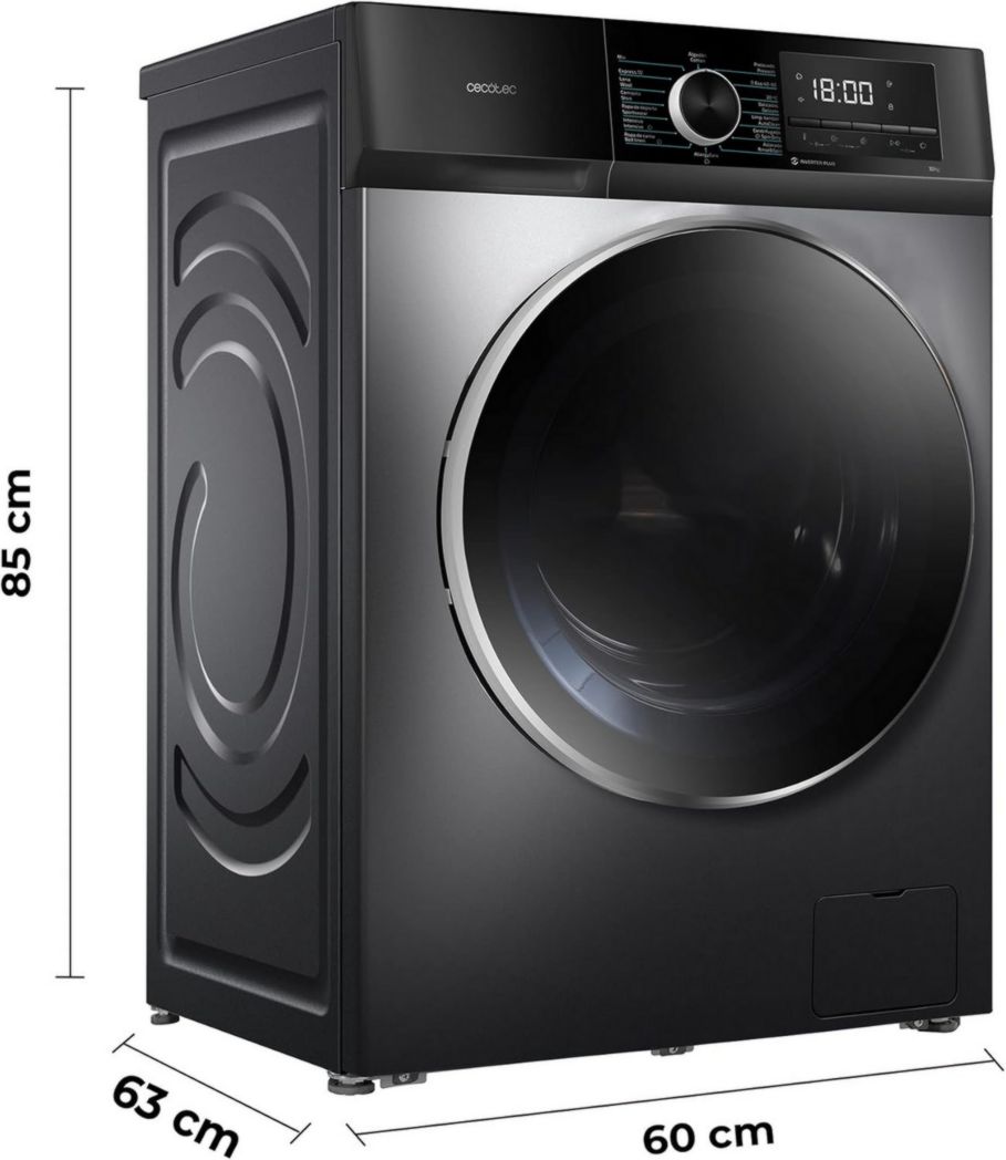 Cecotec Bolero Dresscode 10500 Inverter Steel A. Lave-linge 10 kg Acier, 1400 tr/min, moteur Inverter Plus, Vapeur, Classe A.