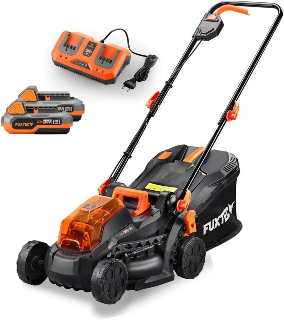 Tondeuse à gazon poussée FUXTEC FX-E1RM20 40 V (2 x 20 V) – Kit avec 2 batteries 2 Ah et chargeur double 2,4 A