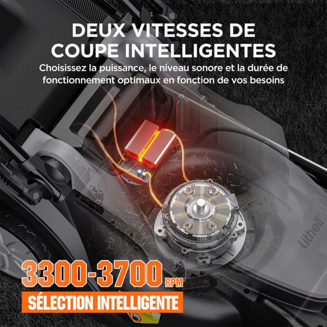 Tondeuse à gazon sans fil Litheli 33 cm, 1 batterie 20 V 4 Ah, hauteur réglable 25-65 mm, bac de ramassage 30 L, pour pelouses jusqu'à 200 m² (jardins et petits espaces)