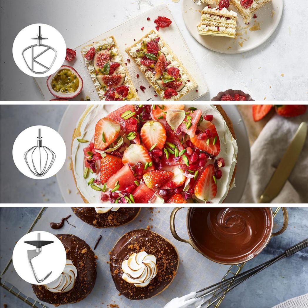 Robot pâtissier Kenwood Titanium Chef Baker XL, avec batteur K-Beater, crochet pétrisseur, fouet et bol de 7 litres, KVL85.424SI, 1 200 W, argent