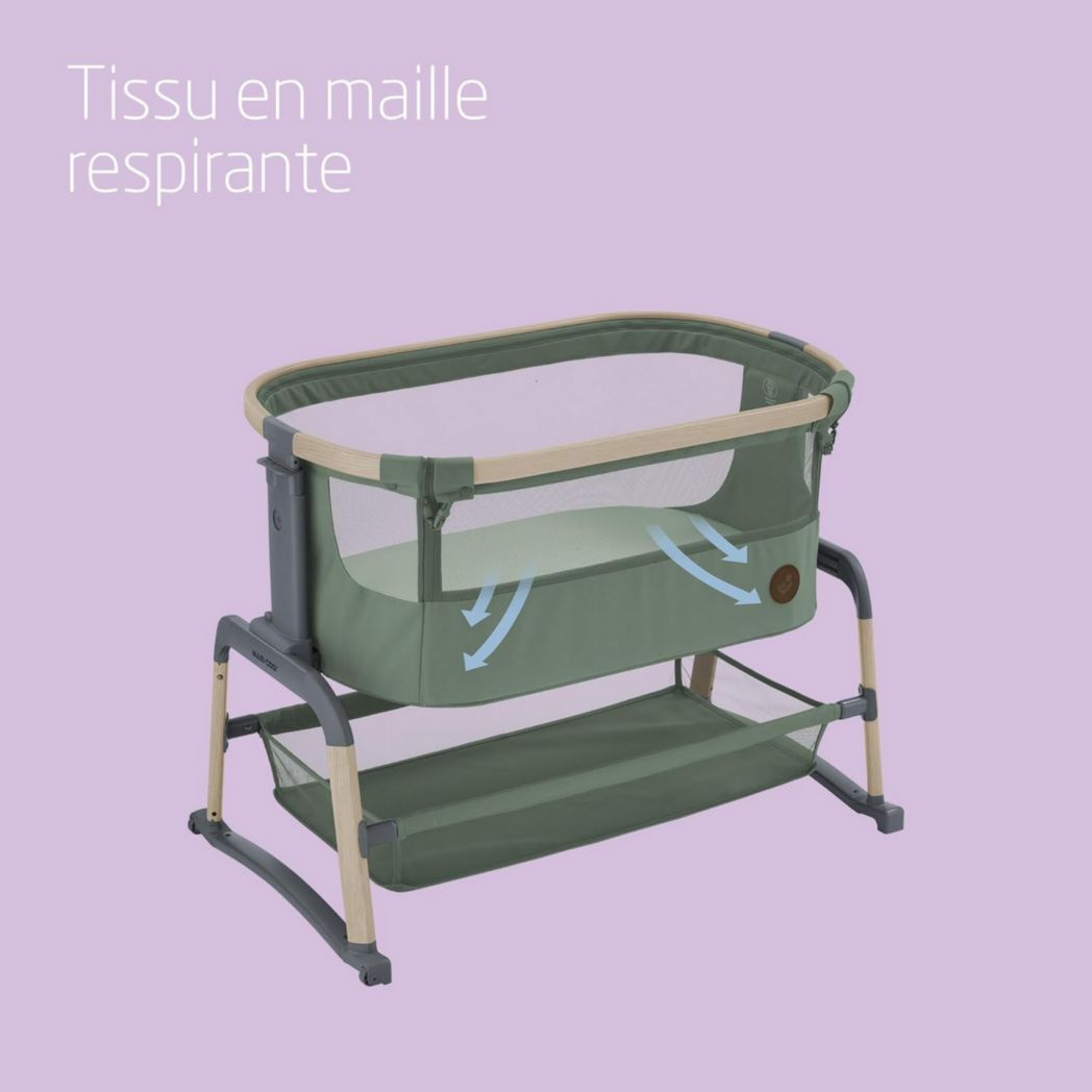 Lit cododo Maxi-Cosi Iora, lit cododo pliable pour bébé, 0-6 mois, 9 kg max, 4 positions d'inclinaison et 5 hauteurs, système coulissant, matelas confort, grand panier, facile à transporter, Essential Graphite