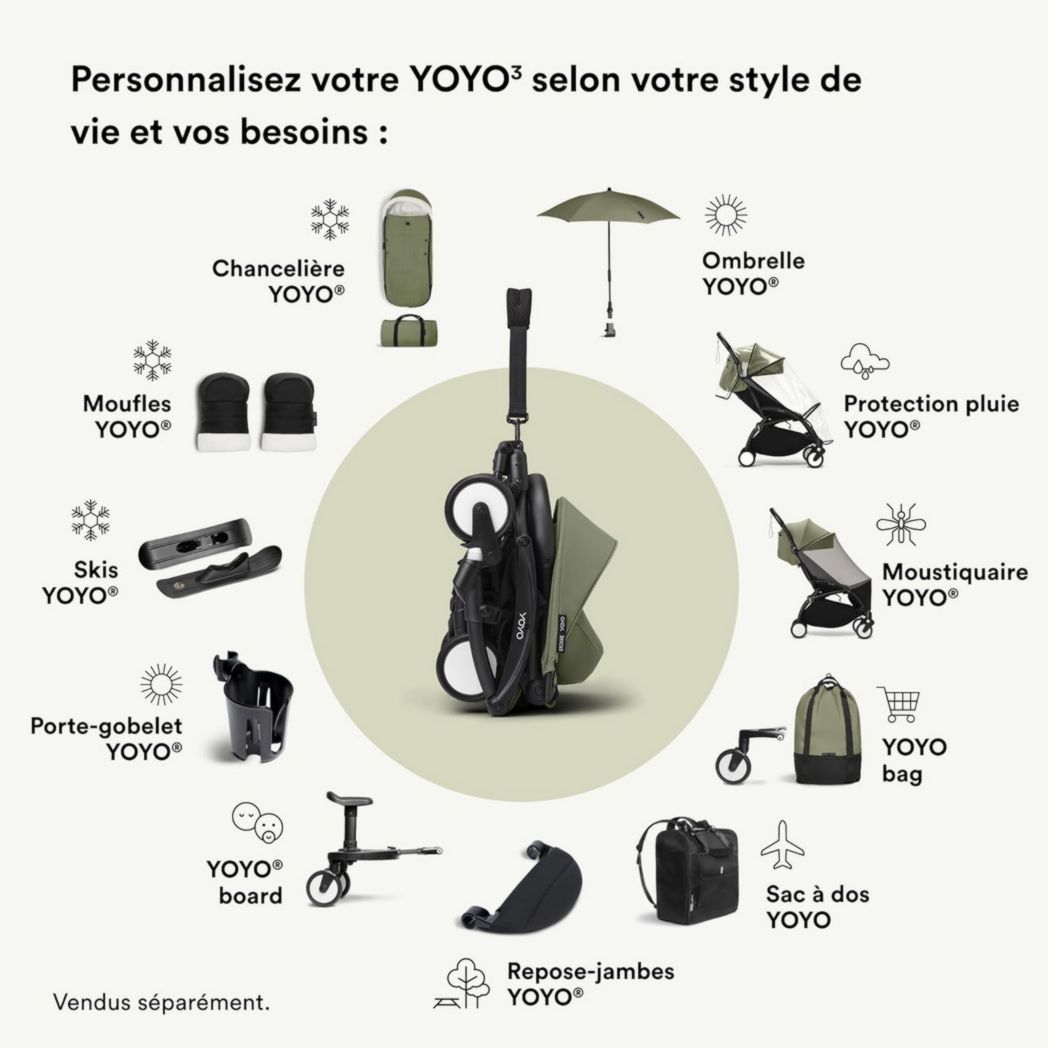 Poussette Stokke YOYO3 avec pack nouveau-né et pack couleur 6+ - Comprend un cadre noir, un pack couleur YOYO 6+ (gingembre) et un pack nouveau-né 0+ (gingembre)