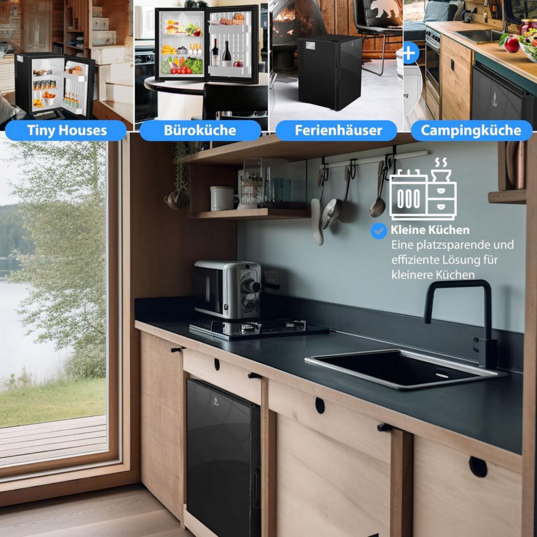 Mini-réfrigérateur KESSER® avec serrure, mini-bar 40 l, silencieux, 22 dB, verrouillable, chambre, butée de porte amovible, environ 4 à 16 °C, hauteur 57 cm, éclairage intérieur