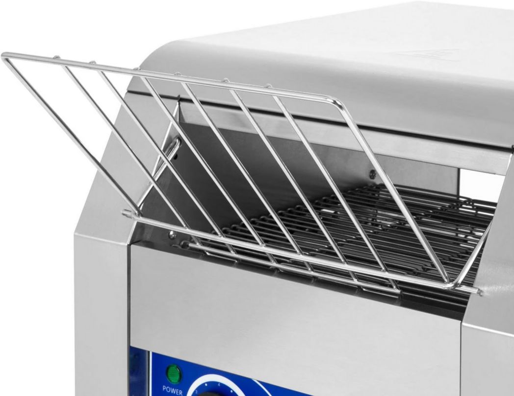 Grille-pain convoyeur professionnel VERTES en acier inoxydable (1940 W, 230 V, pour pains grillés et hamburgers, 1 rampe d'insertion, 2 rampes de sortie, 7 niveaux de vitesse, plateau ramasse-miettes)