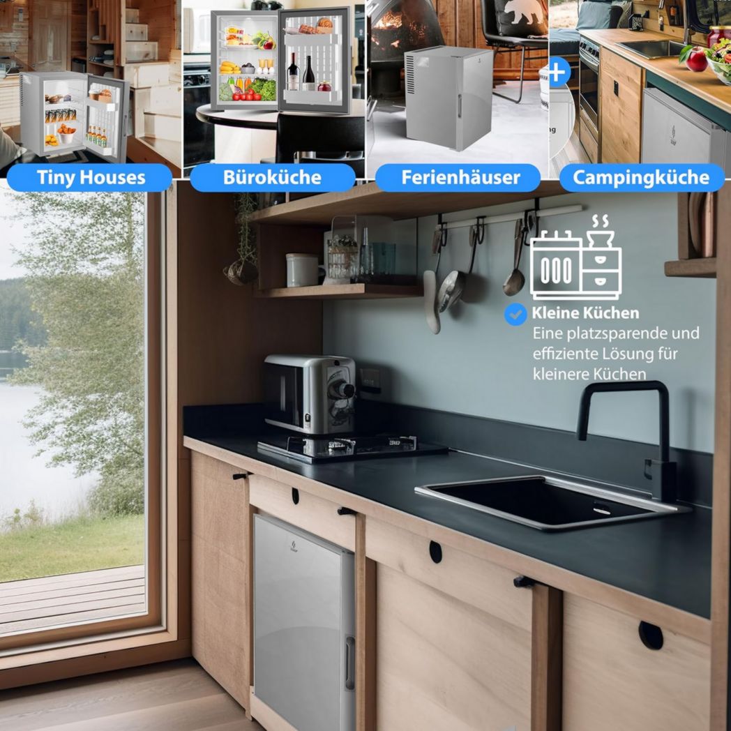 Mini-réfrigérateur KESSER® avec serrure, mini-bar 40 l, silencieux, 22 dB, verrouillable, chambre, butée de porte amovible, environ 4 à 16 °C, hauteur 57 cm, éclairage intérieur