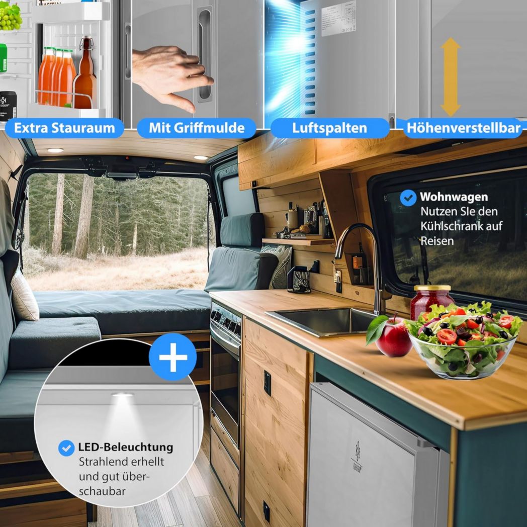 Mini-réfrigérateur KESSER® avec serrure, mini-bar 40 l, silencieux, 22 dB, verrouillable, chambre, butée de porte amovible, environ 4 à 16 °C, hauteur 57 cm, éclairage intérieur