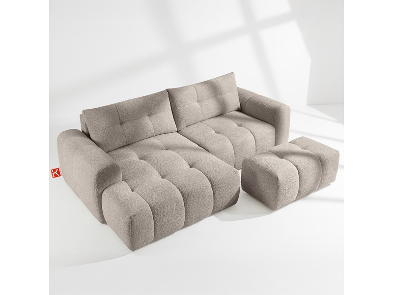 Ensemble canapé d'angle et pouf , convertible, gris