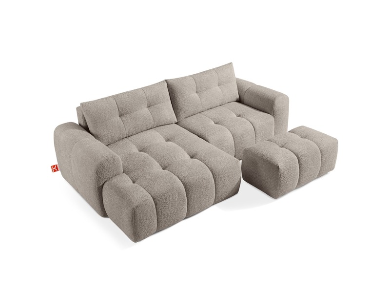 Ensemble canapé d'angle et pouf , convertible, gris