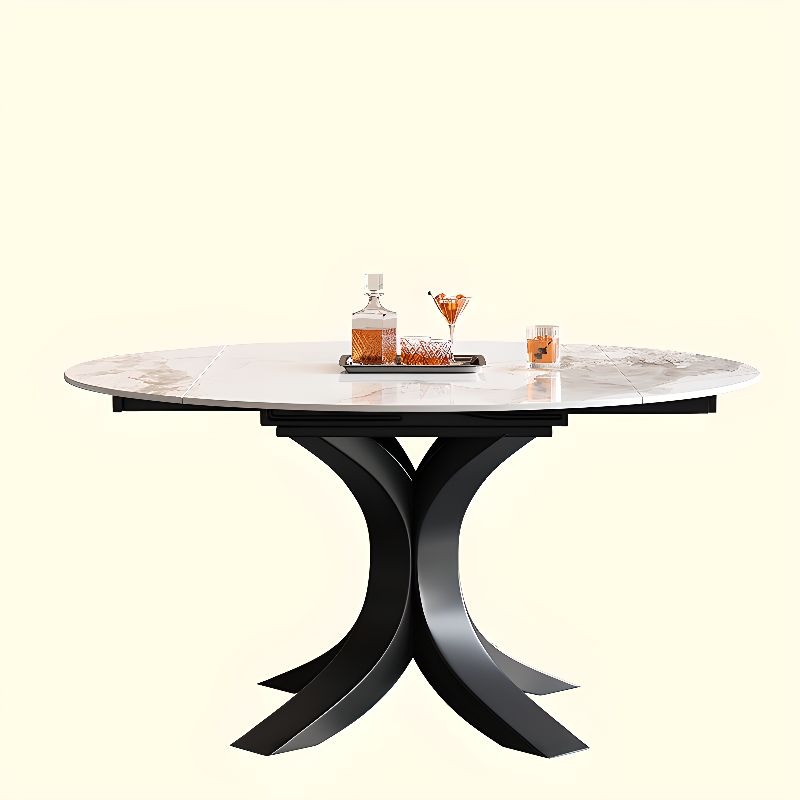 Table à manger ronde en pierre blanche avec abattant, 135 x 135 x 75 cm, table seule