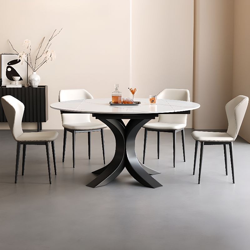 Table à manger ronde en pierre blanche avec abattant, 135 x 135 x 75 cm, table seule