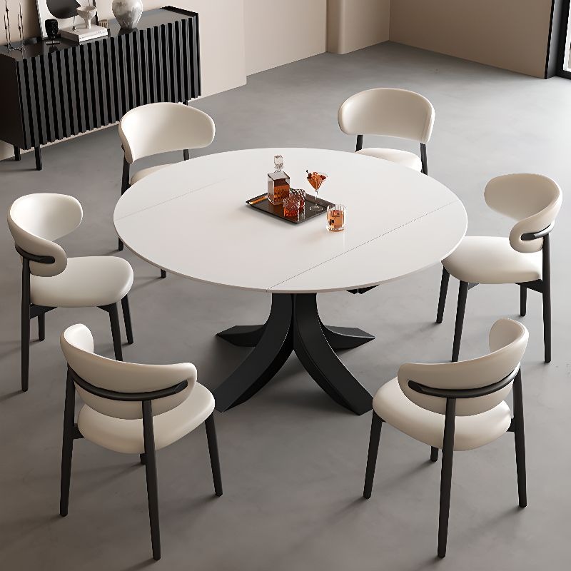 Table à manger ronde en pierre blanche avec abattant, 135 x 135 x 75 cm, table seule