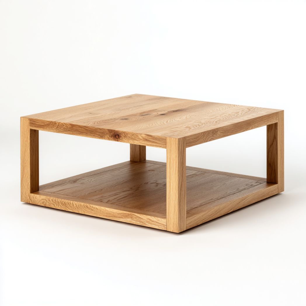 Table basse carrée à deux niveaux en chêne couleur bois naturel sans tiroirs ni portes