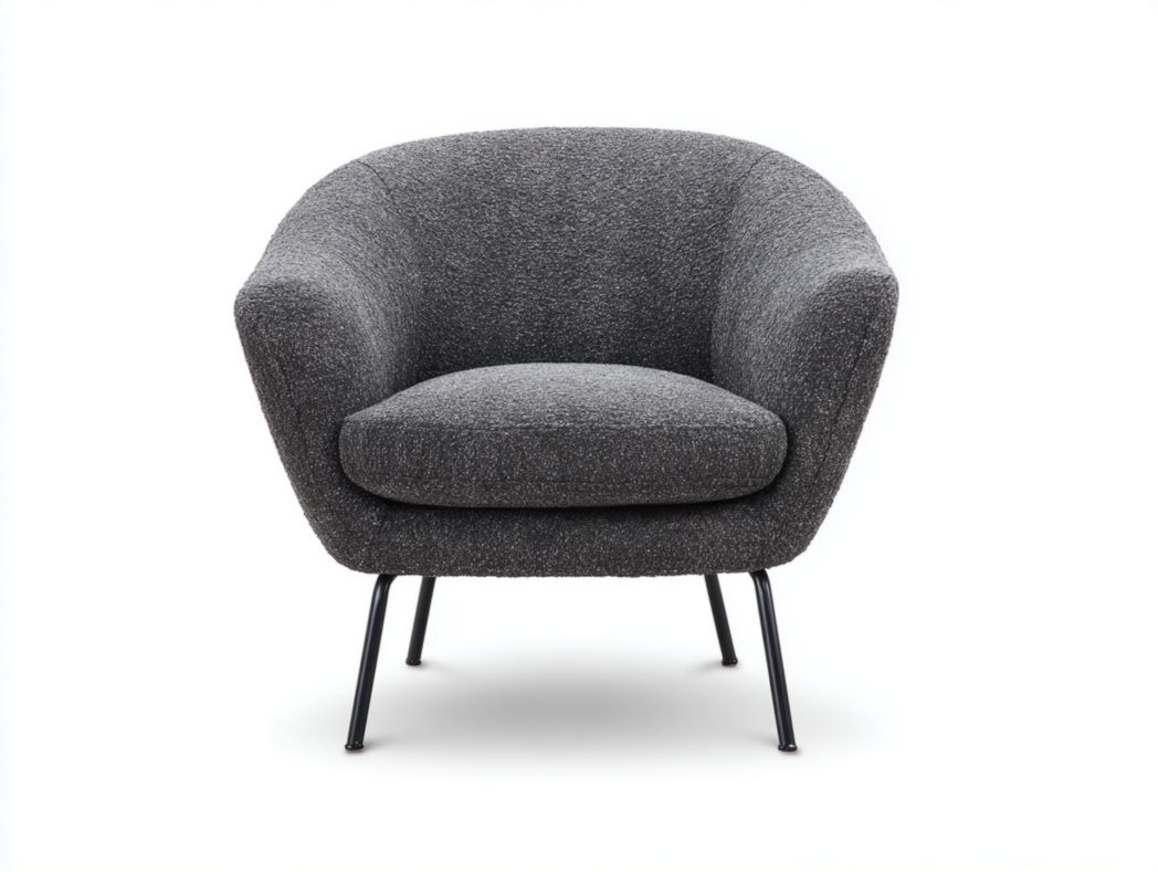 Fauteuil en tissu gris foncé avec pieds en métal noir