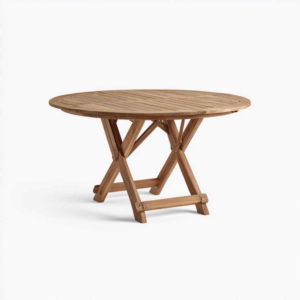 Table pliante ronde en bois naturel