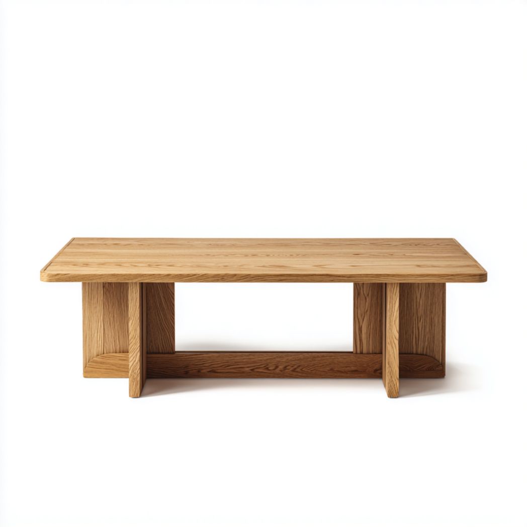 Table basse rectangulaire en bois massif couleur naturelle, sans tiroir ni porte