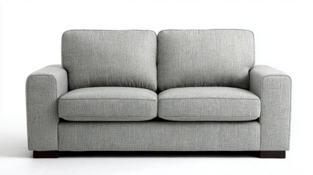 Canapé 2 places tissu gris accoudoirs carrés sans coussins