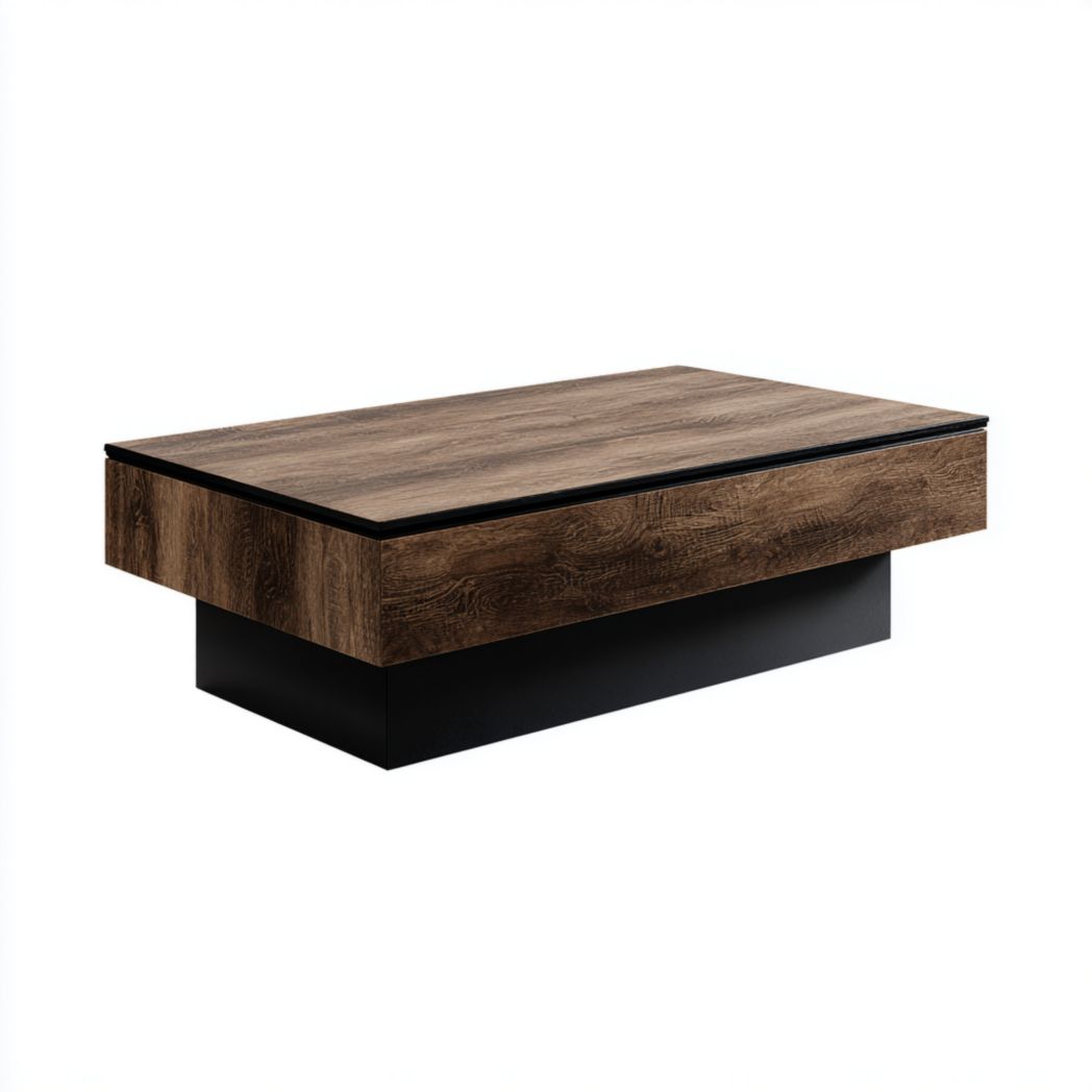 Table basse rectangulaire en bois foncé avec base noire