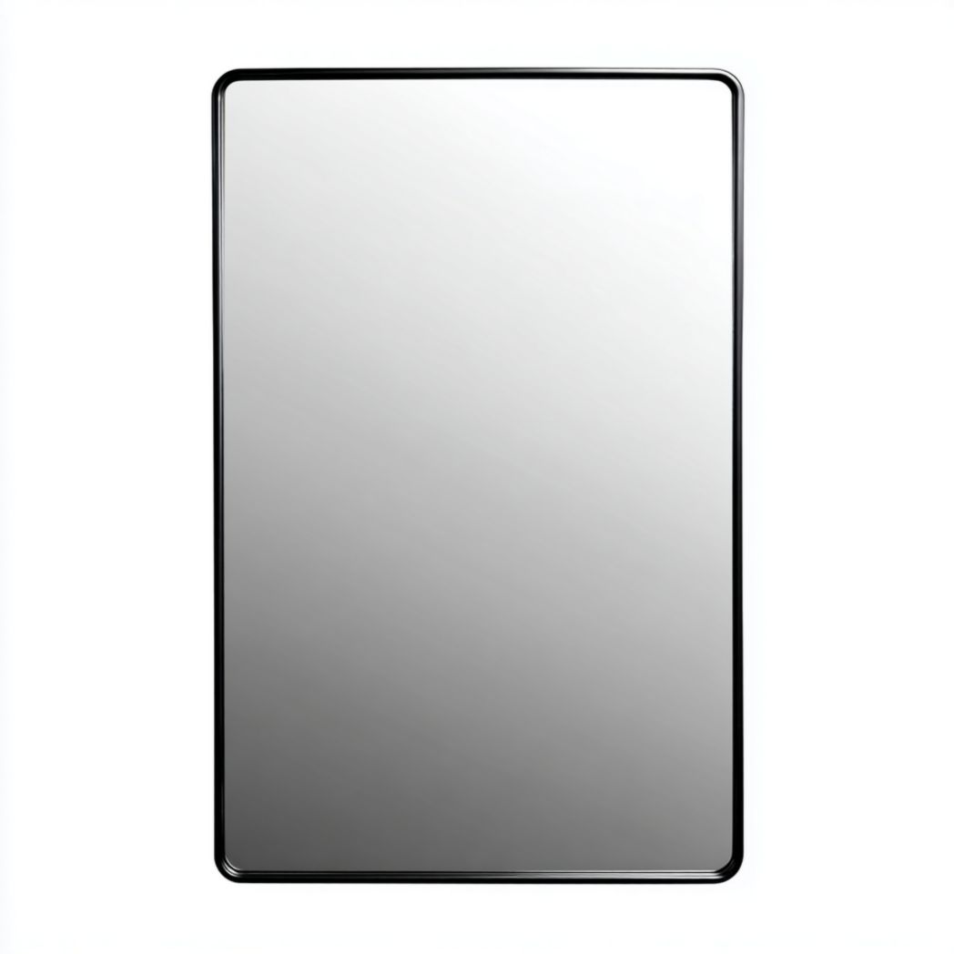 Miroir rectangulaire avec cadre métallique noir à angles arrondis