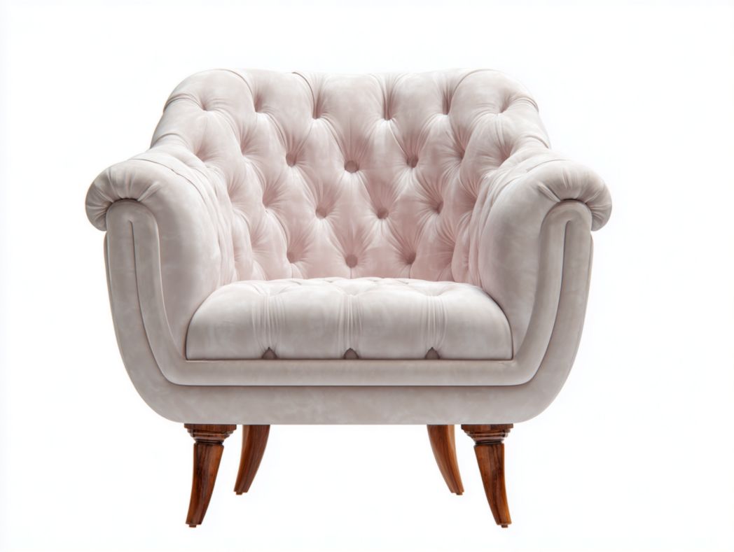 Fauteuil en velours rose avec pieds en bois