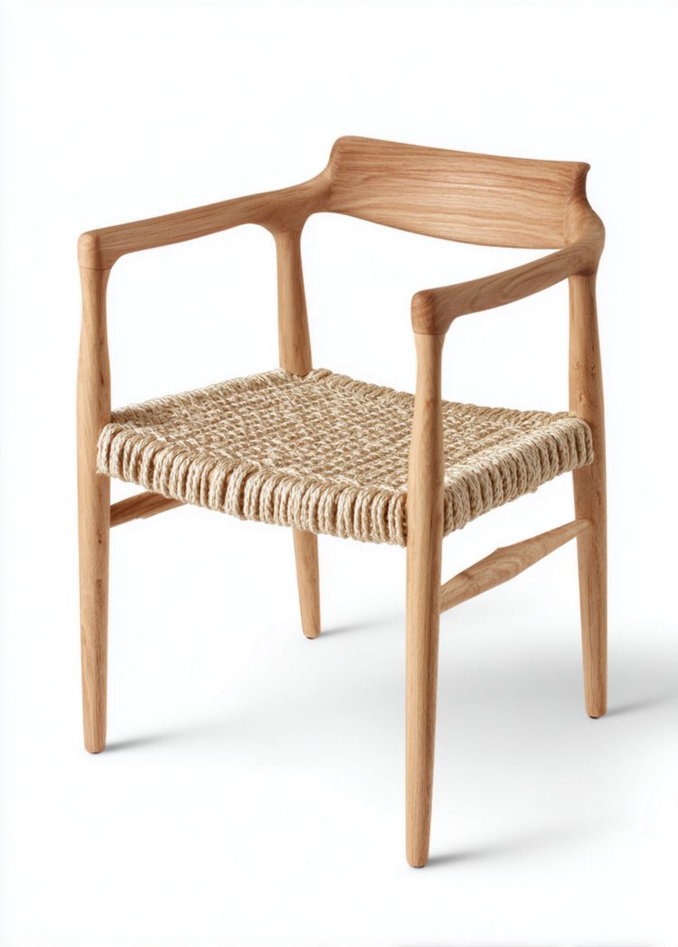 Chaise en bois naturel avec assise en corde tressée
