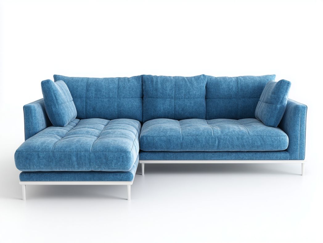 Canapé d’angle tissu bleu 3 dossiers 2 coussins