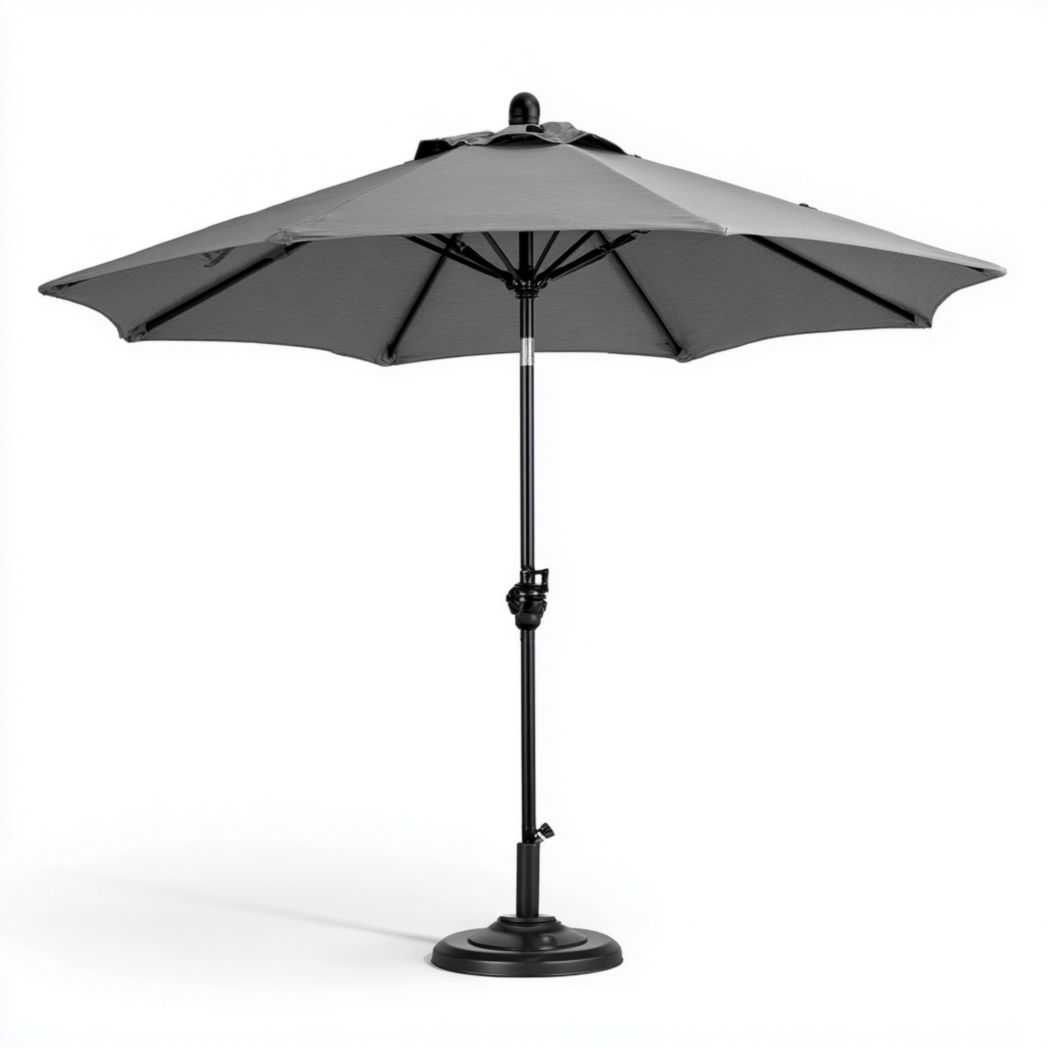 Parasol de jardin rond en aluminium gris avec mât central