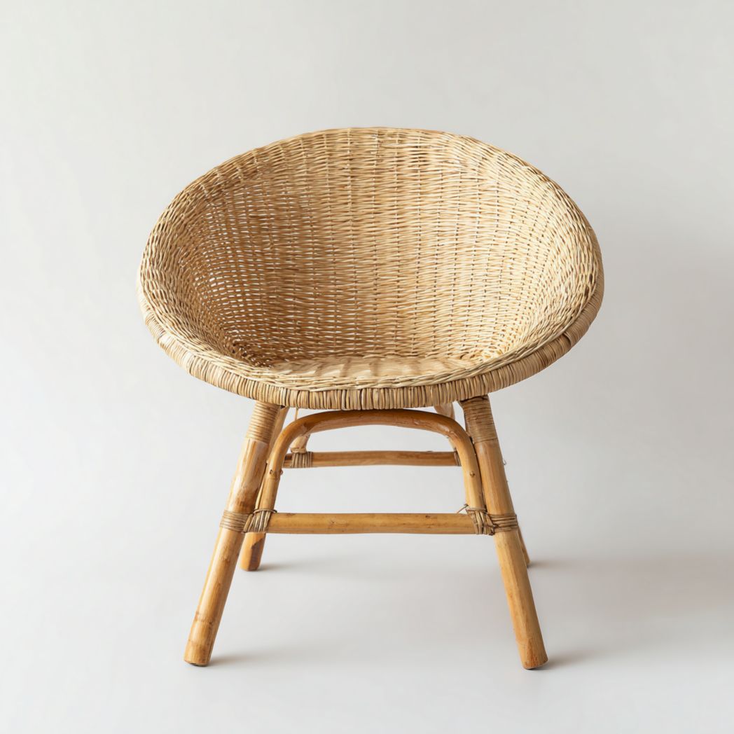 Fauteuil en rotin naturel avec dossier rond