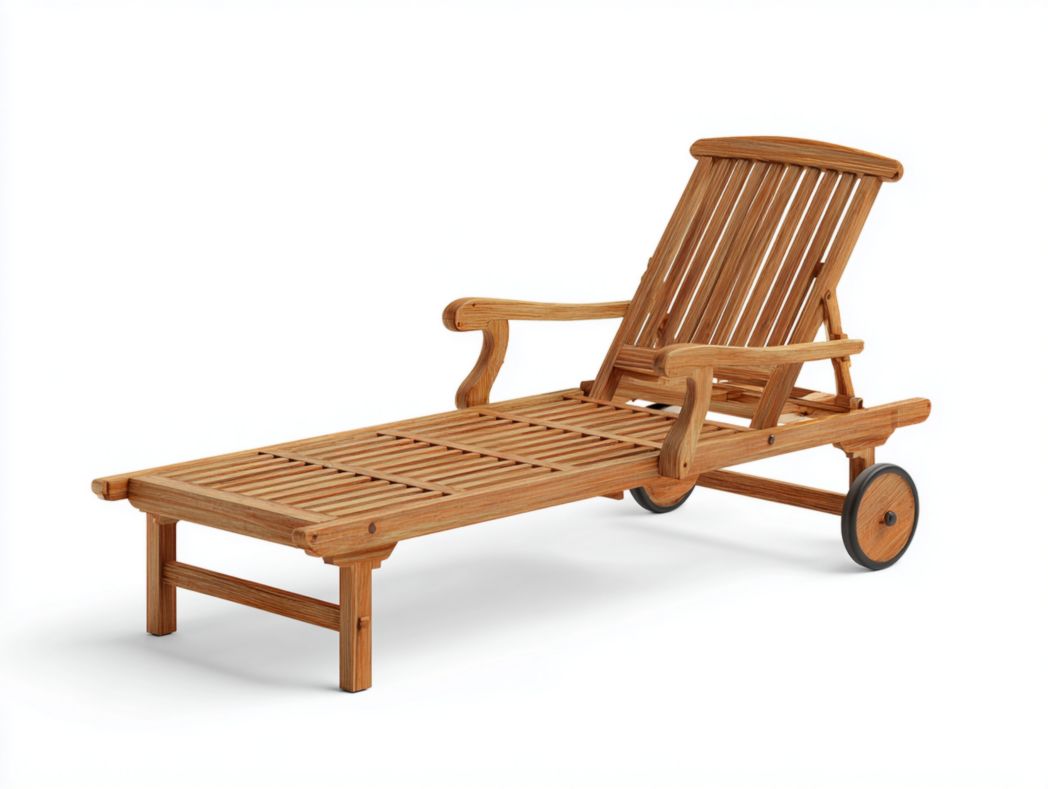 Chaise longue en bois réglable avec roulettes
