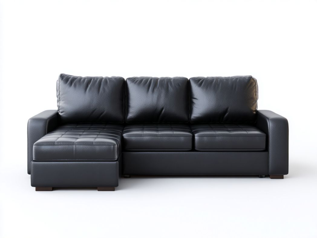 Canapé d’angle 3 places en similicuir noir