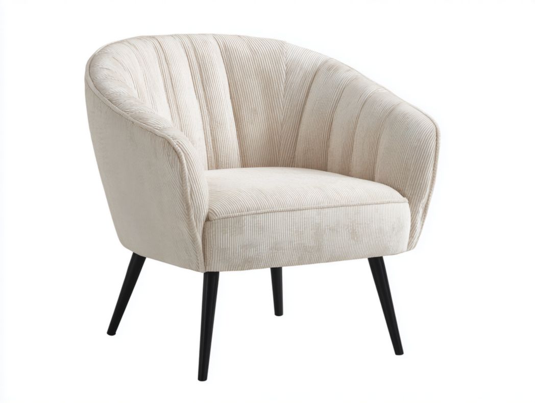 Fauteuil en velours côtelé beige avec pieds en métal noir