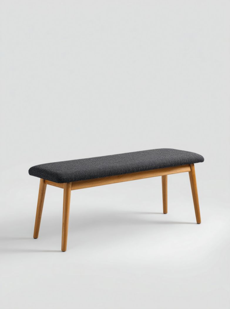 Banc rectangulaire en bois avec assise en tissu gris foncé