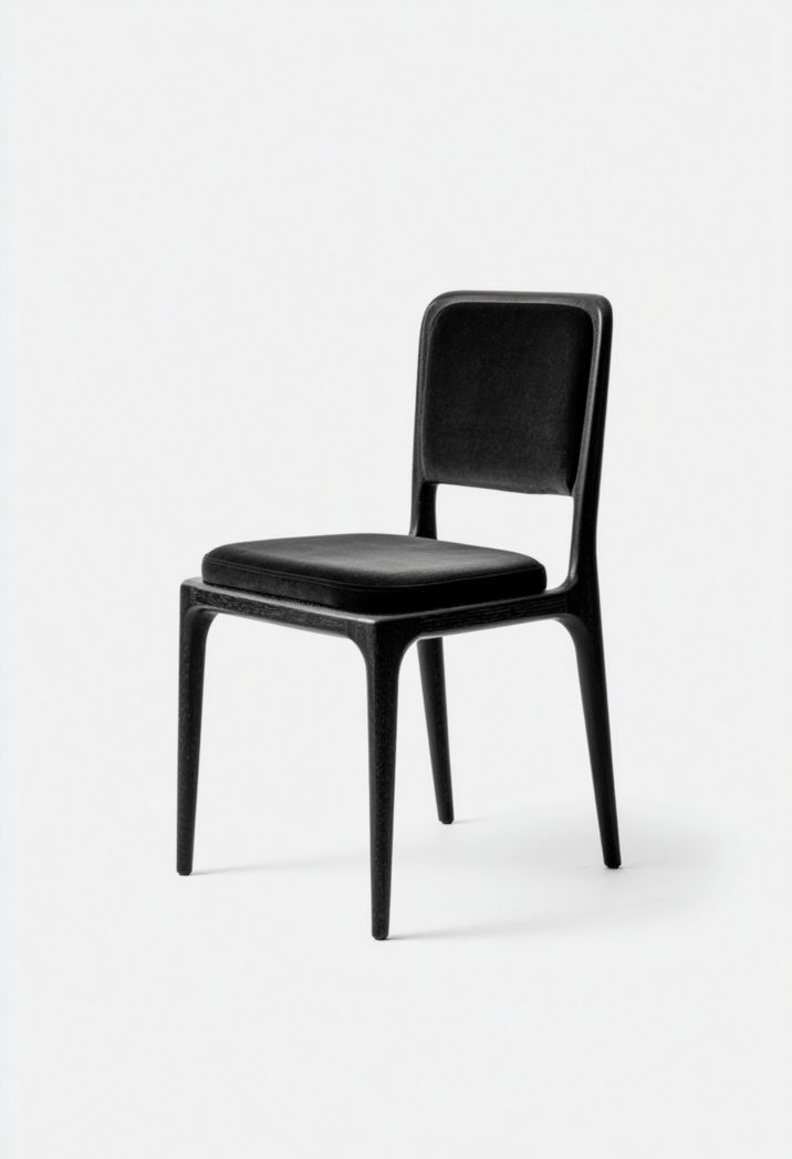 Chaise en bois massif noir avec dossier et assise rembourrés