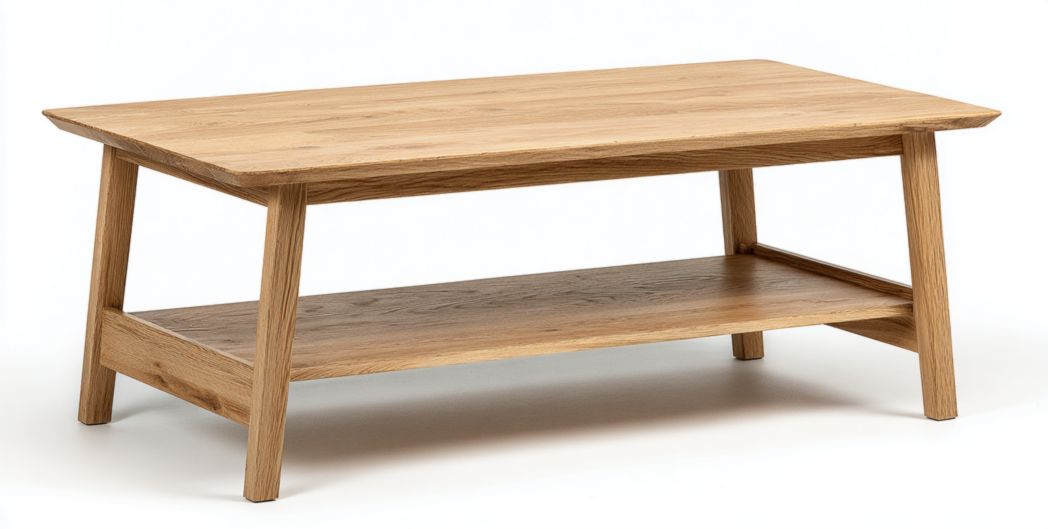 Table basse rectangulaire bois clair avec étagère inférieure