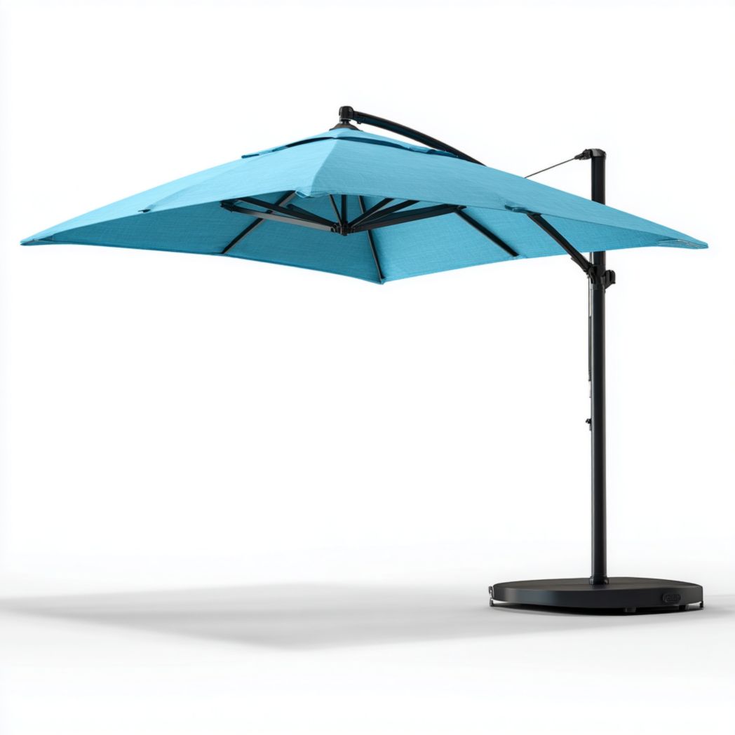 Parasol de jardin carré en aluminium bleu avec mât latéral