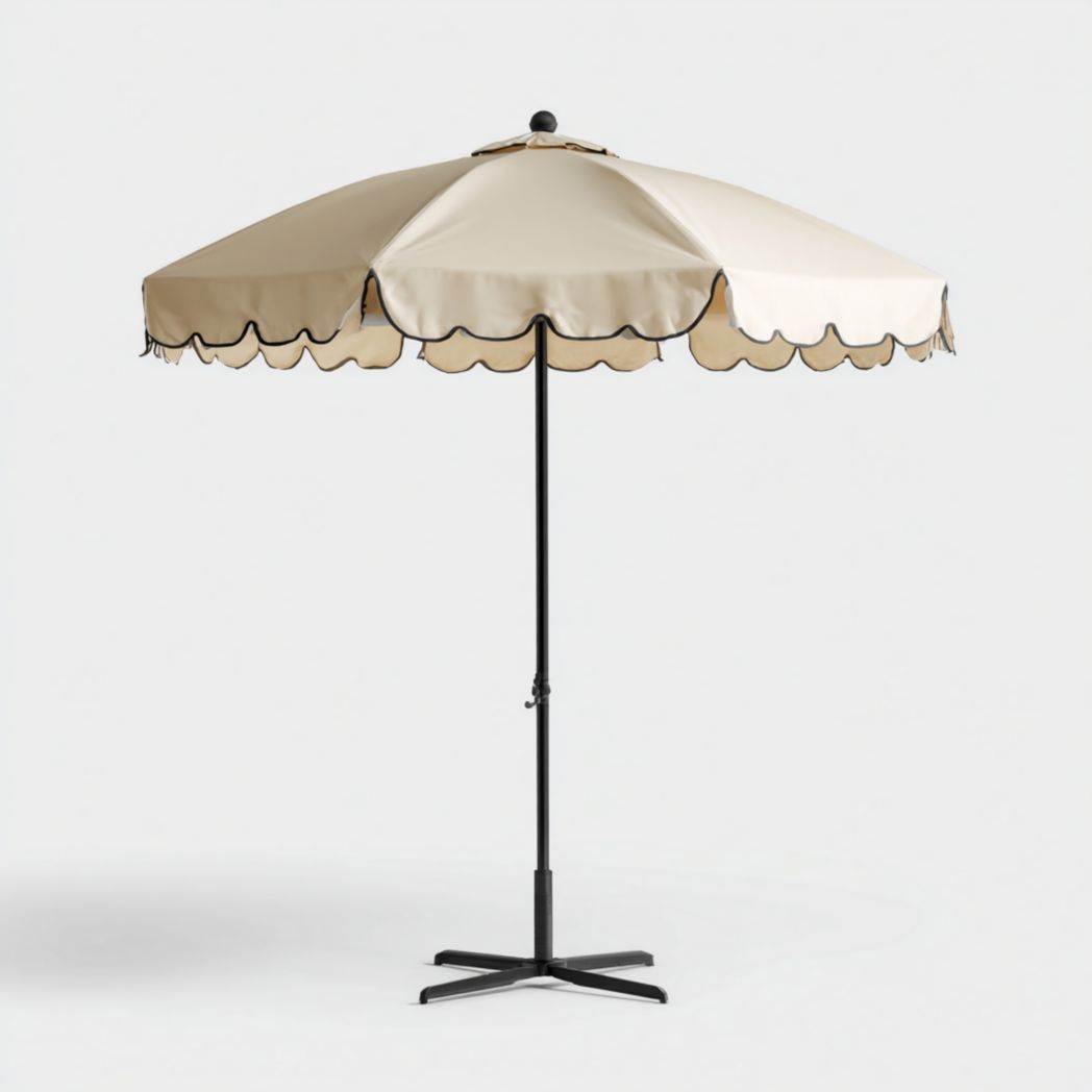 Parasol de jardin en polyester beige bordure noire