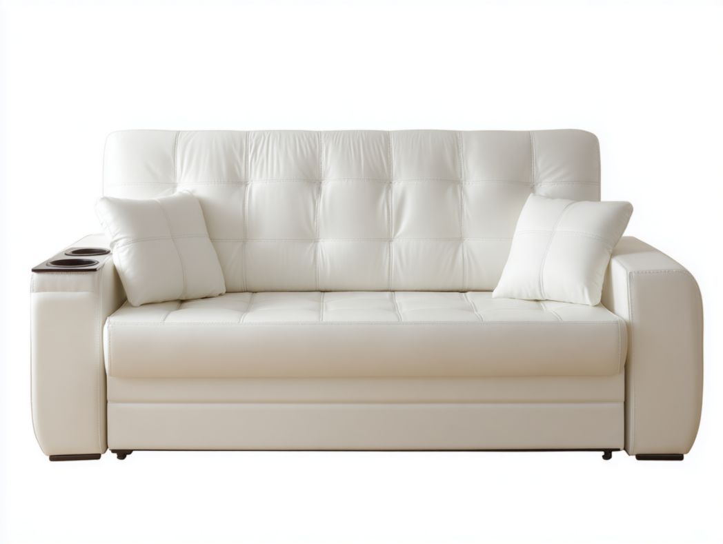 Canapé 2 en similicuir beige avec deux coussins