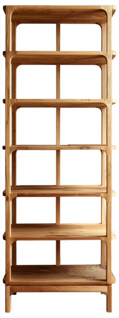 Étagère en chêne couleur bois naturel, structure à six niveaux, forme rectangulaire