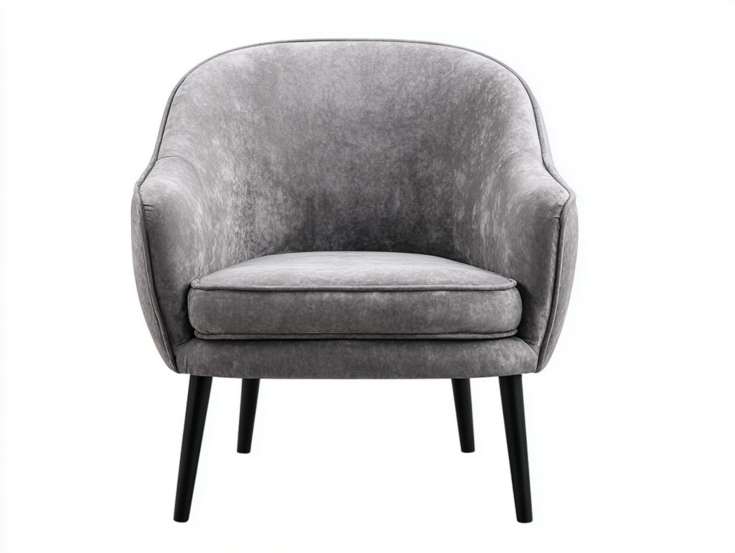 Fauteuil en velours gris avec pieds en métal