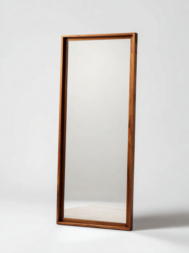 Miroir rectangulaire sur pied avec cadre en bois brun