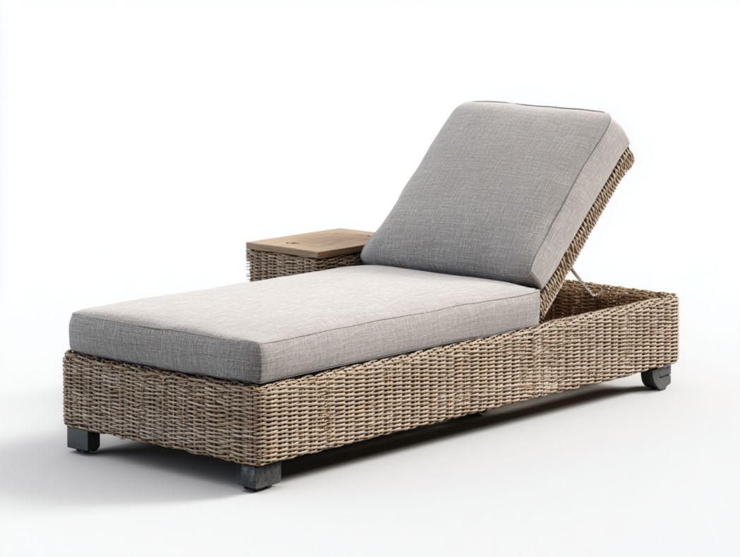 Chaise longue réglable en résine tressée avec coussins gris