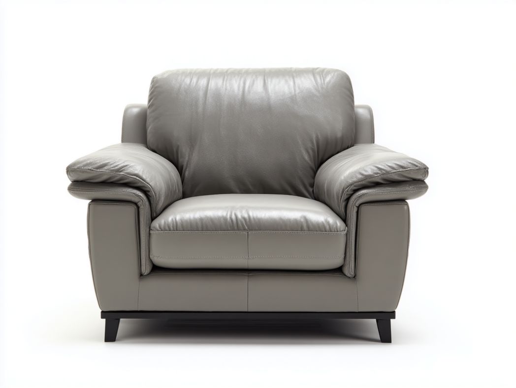 Fauteuil en cuir gris clair avec accoudoirs rembourrés