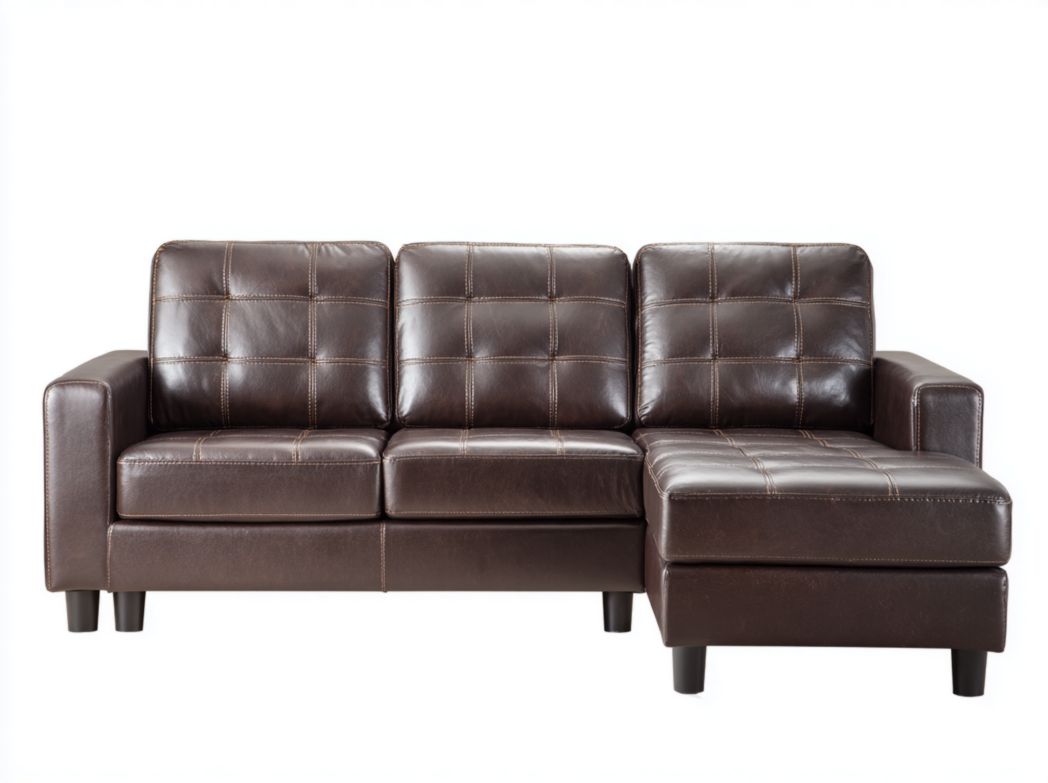 Canapé d’angle en similicuir brun 3 dossiers