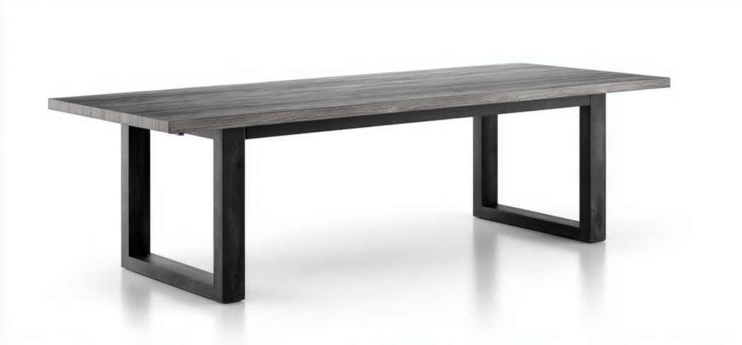 Table de jardin rectangulaire en aluminium effet bois avec piètement cadre ouvert gris foncé