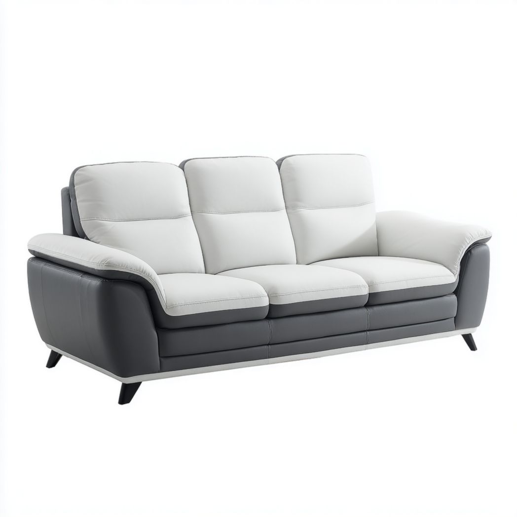 Canapé 3 places simili cuir gris et blanc