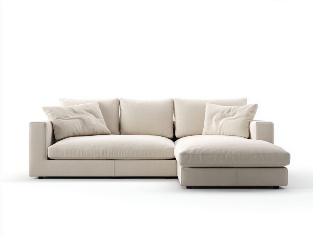 Canapé d’angle tissu beige 3 dossiers 3 coussins