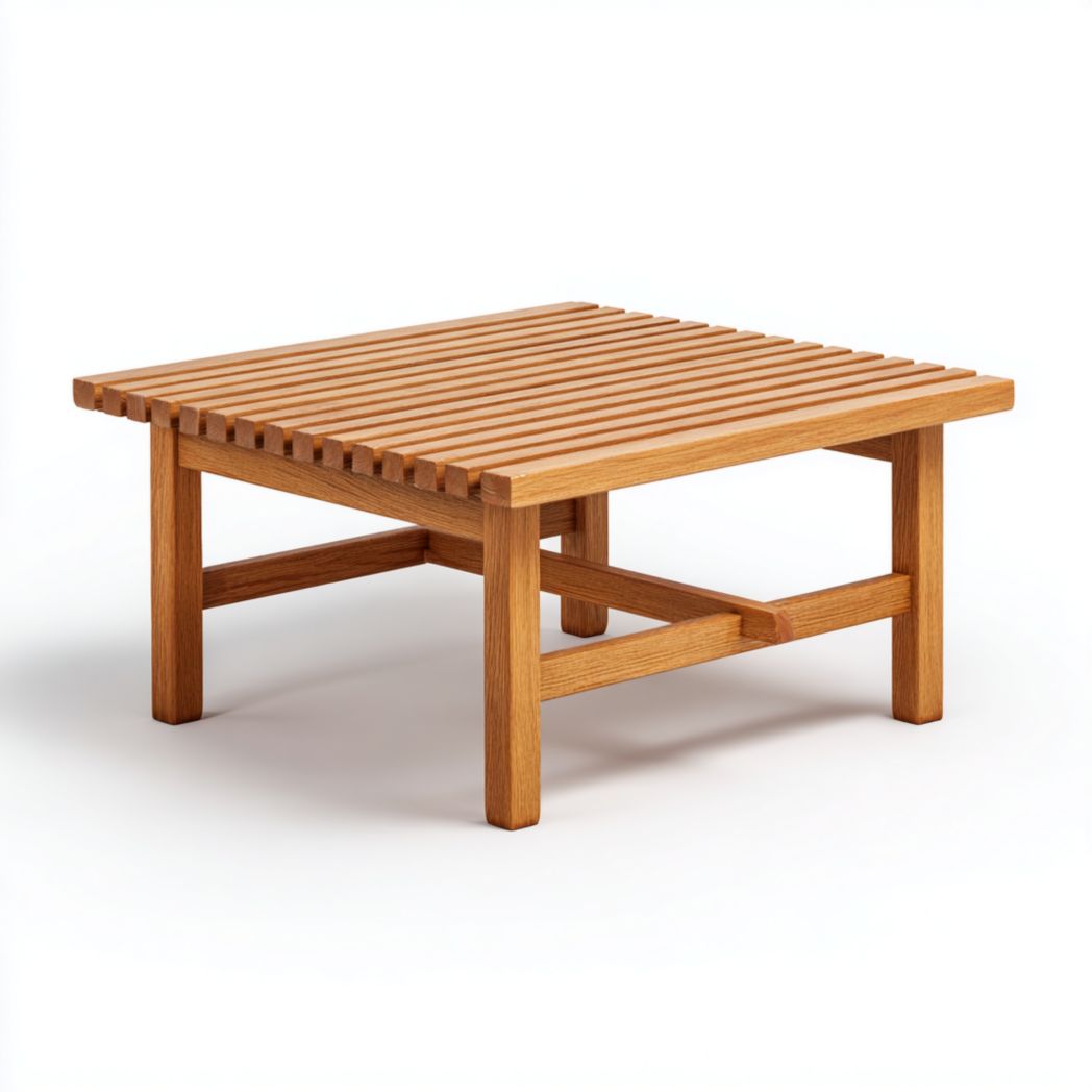 Table basse carrée en bois massif à lattes