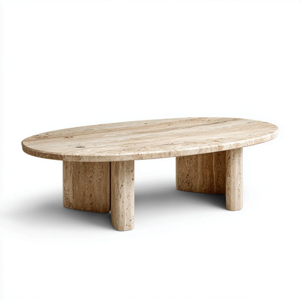 Table basse ovale en marbre beige