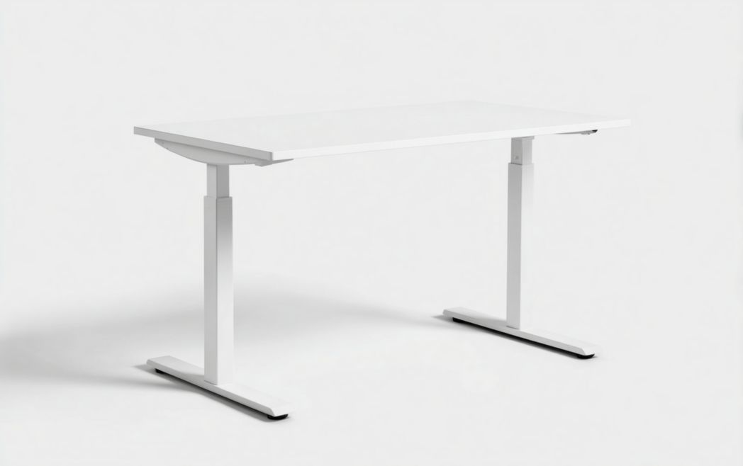 Bureau en métal blanc, plateau rectangulaire, sans tiroirs ni compartiments