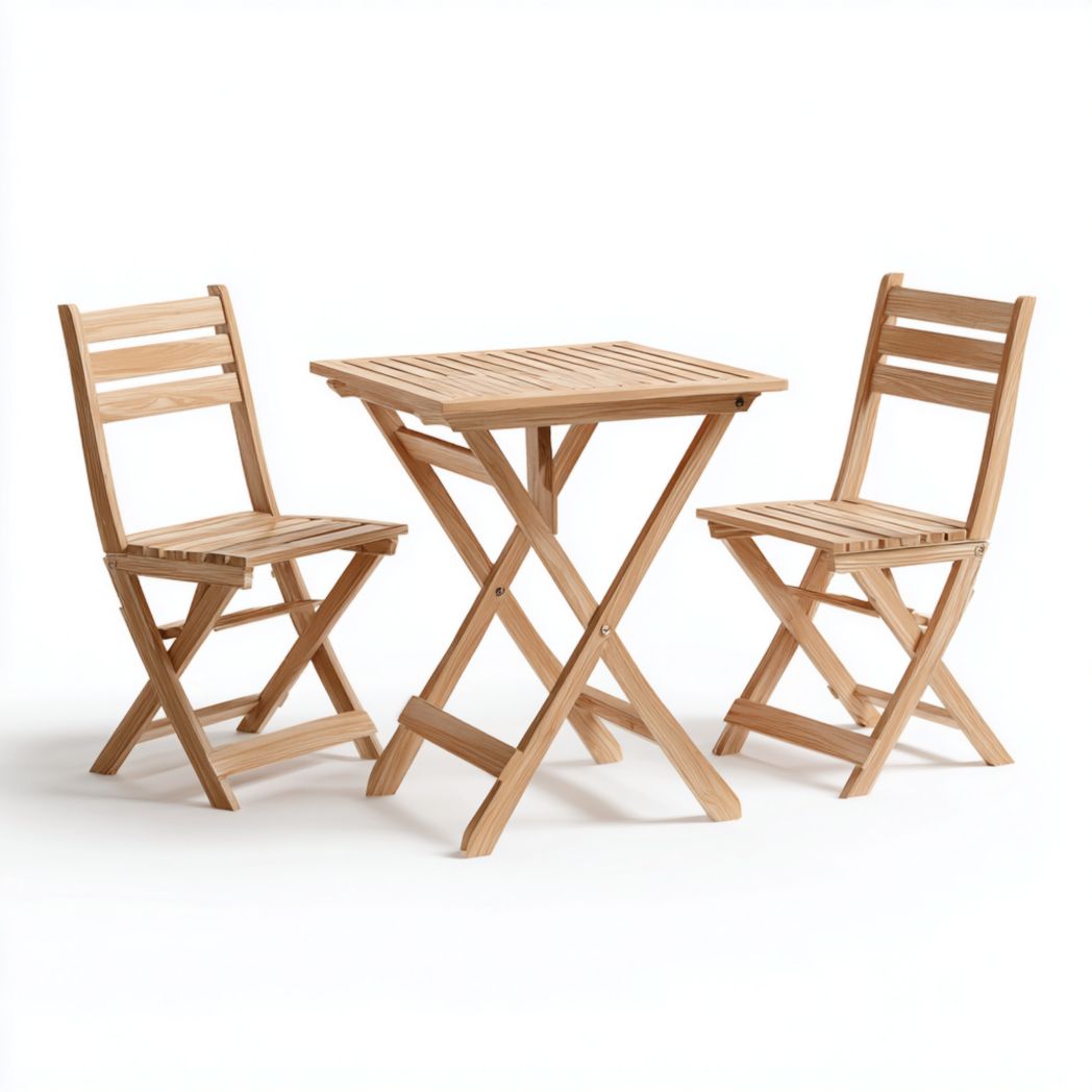 Ensemble de jardin 3 pièces en teck pliant avec table carrée et deux chaises