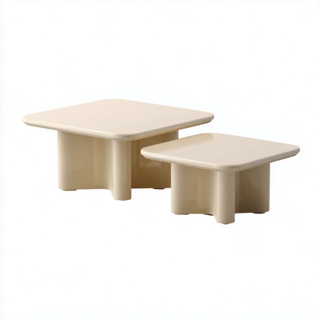 Ensemble de tables basses carrées en résine beige sans tiroirs ni portes